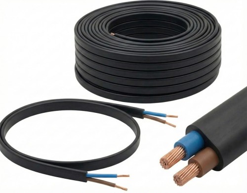 Przewód mieszkaniowy płaski OMYp 2×0,5 czarny H03VVH2-F 300/300 V – elastyczny przewód linkowy do połączeń ruchomych i instalacji domowych.