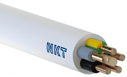 Okrągły przewód instalacyjny YDY NKT 5x4 mm² żo 450/750 V z żyłami miedzianymi, przeznaczony do stałych instalacji elektrycznych i obwodów trójfazowych.