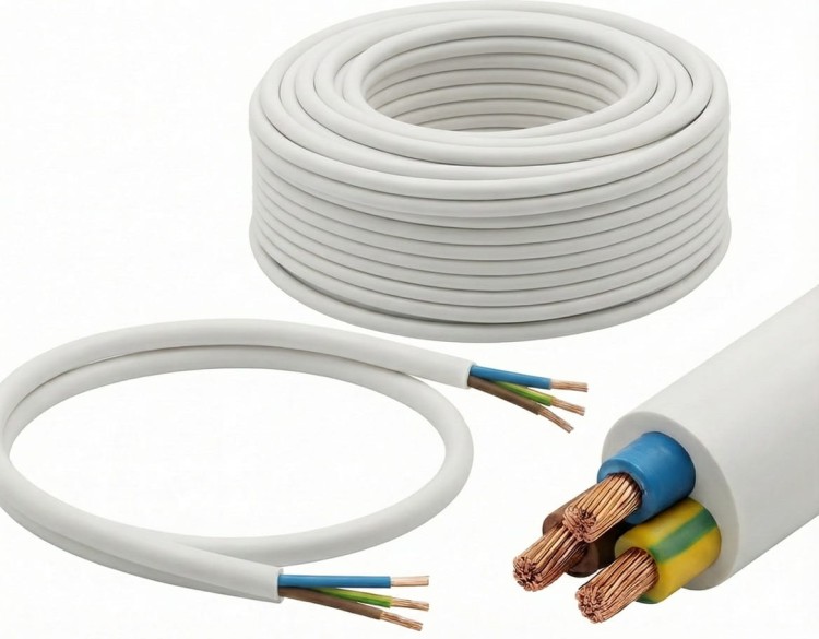 Przewód mieszkaniowy OMY 3×1,5 mm² biały H03VV-F 300/300 V – elastyczny przewód linkowy z żyłą ochronną do połączeń ruchomych i instalacji wewnętrznych.