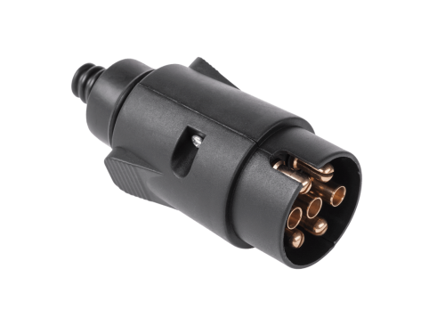 Czarna plastikowa wtyczka przyczepowa 7 PIN 12/24V zgodna z ISO 1724 do instalacji przyczep samochodowych