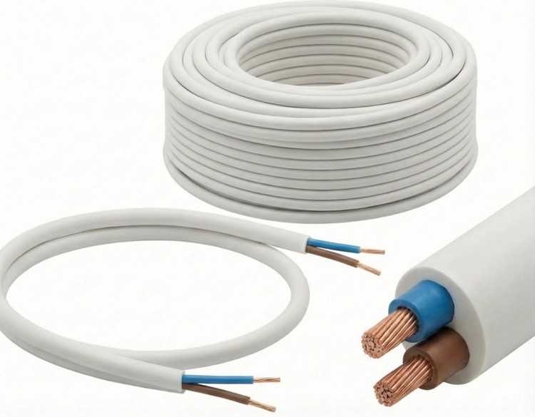Biały przewód mieszkaniowy OMY 2x0,75 mm2 H03VV-F 300/300V elastyczny kabel instalacyjny do oświetlenia, przedłużaczy i urządzeń domowych do zastosowań wewnętrznych.