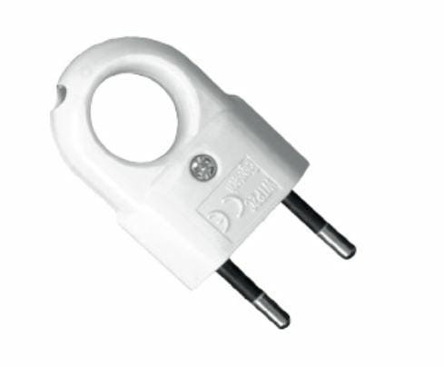 Biała wtyczka płaska WTP2C 2,5A 250V bez uziemienia marki ELGOTECH do urządzeń elektrycznych w instalacjach domowych i biurowych