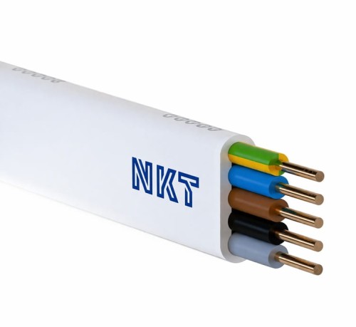 Płaski przewód instalacyjny YDYp NKT 5x4 mm² żo 450/750 V z żyłami miedzianymi, przeznaczony do stałych instalacji elektrycznych i obwodów trójfazowych.