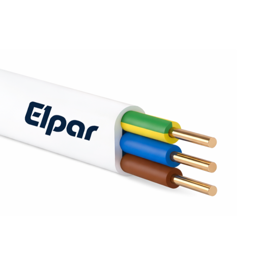 Płaski przewód instalacyjny YDYp Elpar 3x4 mm² żo 450/750 V z żyłami miedzianymi, przeznaczony do stałych instalacji elektrycznych i obwodów zasilających.