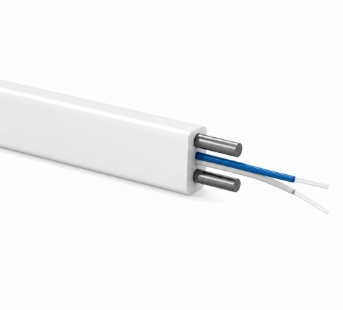 Na zdjęciu przedstawiono kabel światłowodowy CONOTECH FTTH 2J SM LSZH 1000 m przeznaczony do instalacji światłowodowych FTTH, sieci abonenckich i połączeń jednomodowych SM.