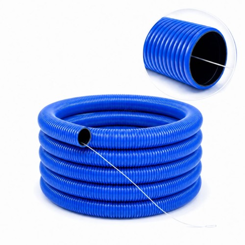 Rura karbowana DCR 50/40 mm 10 m DVR RDV-F 450N niebieska, dwuwarstwowa osłona HDPE do ochrony kabli w ziemi, przepustów i krótkich tras zewnętrznych.