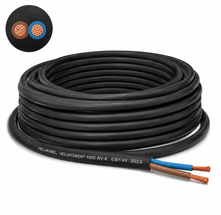 Kabel HELUPOWER 1000 RV-K 2x2,5 mm² 0,6/1 kV HELUKABEL z elastycznymi wielodrutowymi żyłami miedzianymi klasy 5