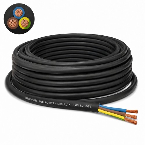 Kabel HELUPOWER 1000 RV-K 3G4 mm² 0,6/1 kV HELUKABEL z wielodrutowymi żyłami miedzianymi klasy 5 i izolacją XLPE
