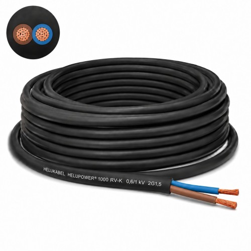 Kabel HELUPOWER 1000 RV-K 2x1,5 mm² 0,6/1 kV HELUKABEL z giętkimi wielodrutowymi żyłami miedzianymi klasy 5