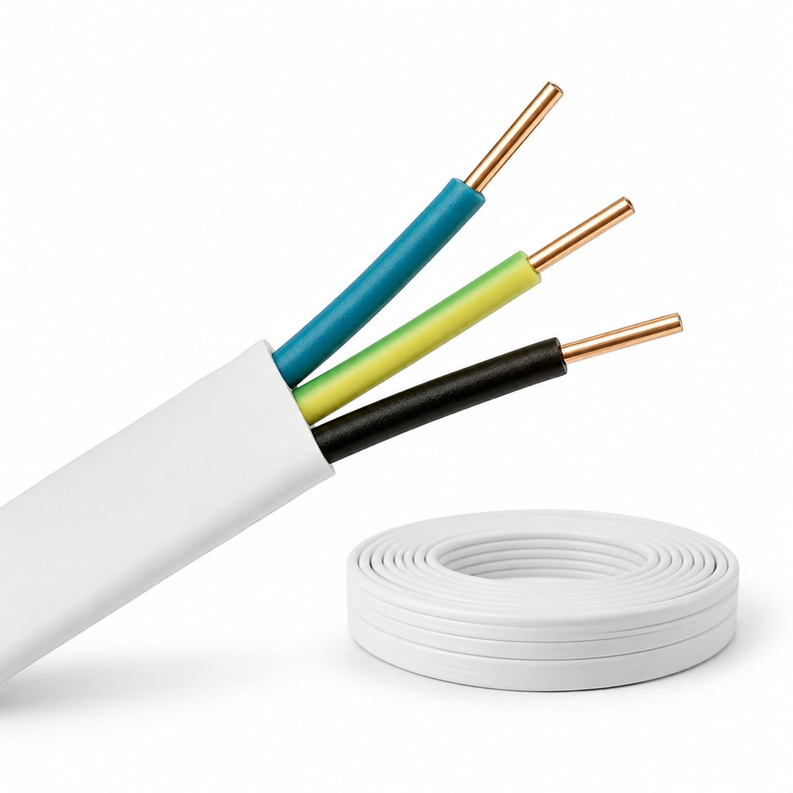 Przewód YDYp 3x1,5 mm² żo 450/750 V płaski biały miedziany