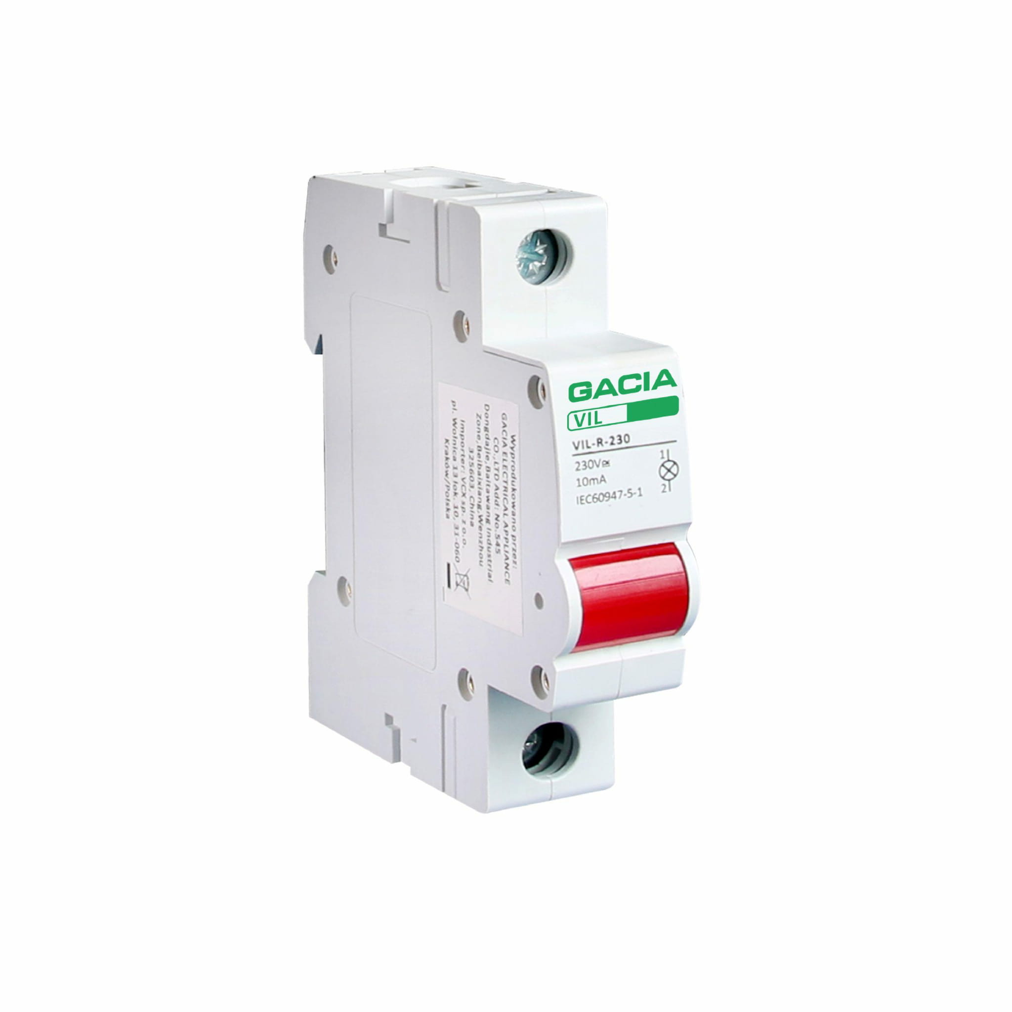 Lampka kontrolna modułowa czerwona 1P GACIA lampka sygnalizacyjna do rozdzielnicy DIN